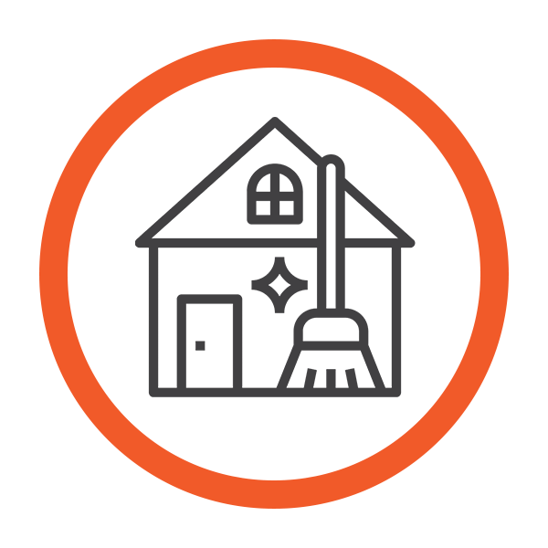 move in and move out clean icon with a house and broom