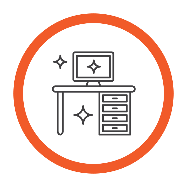 office clean icon with a sparkly clean desk